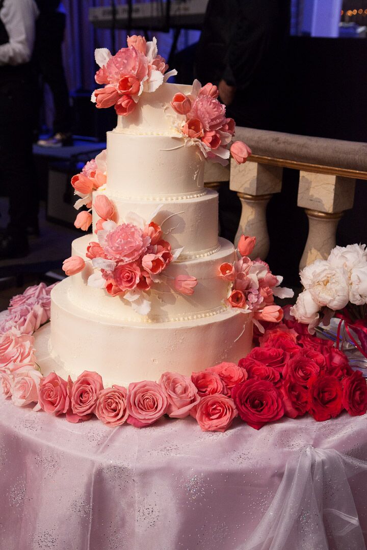 Fondant Wedding Cake With Pink Flowers