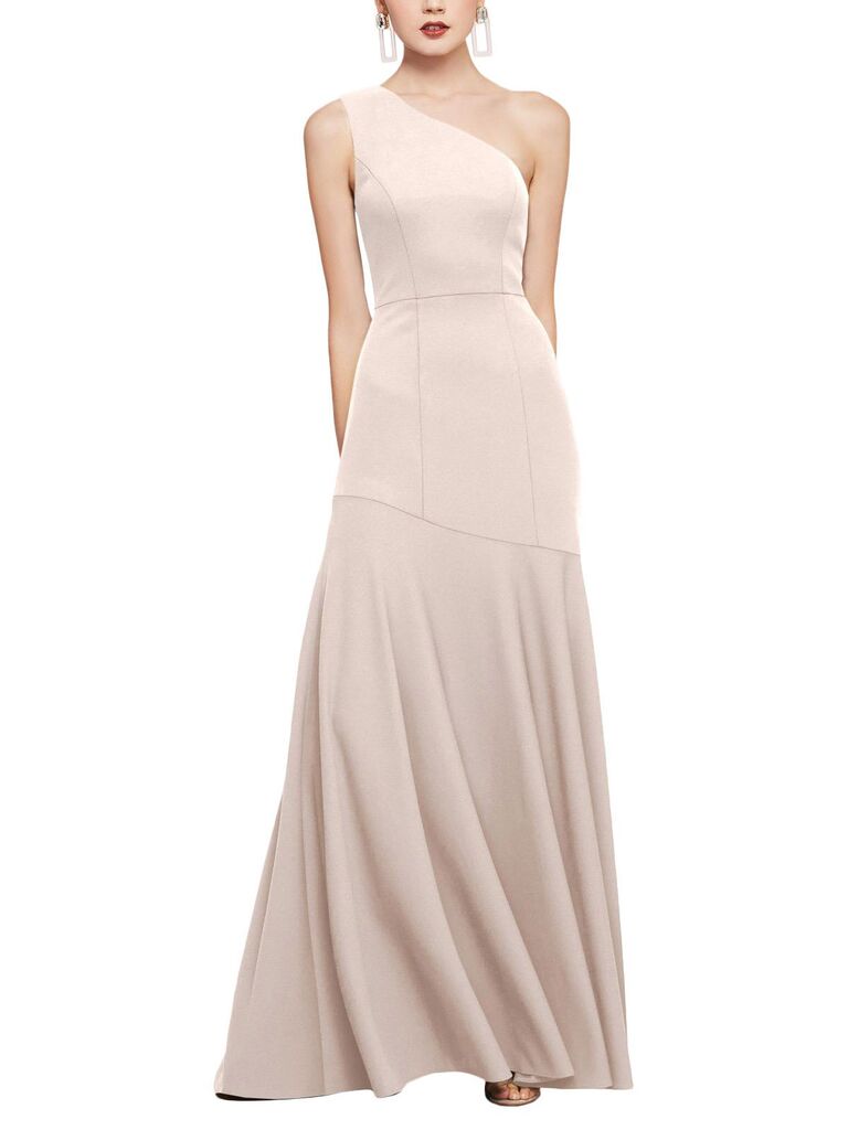 Blush one shoulder bridesmaid dress