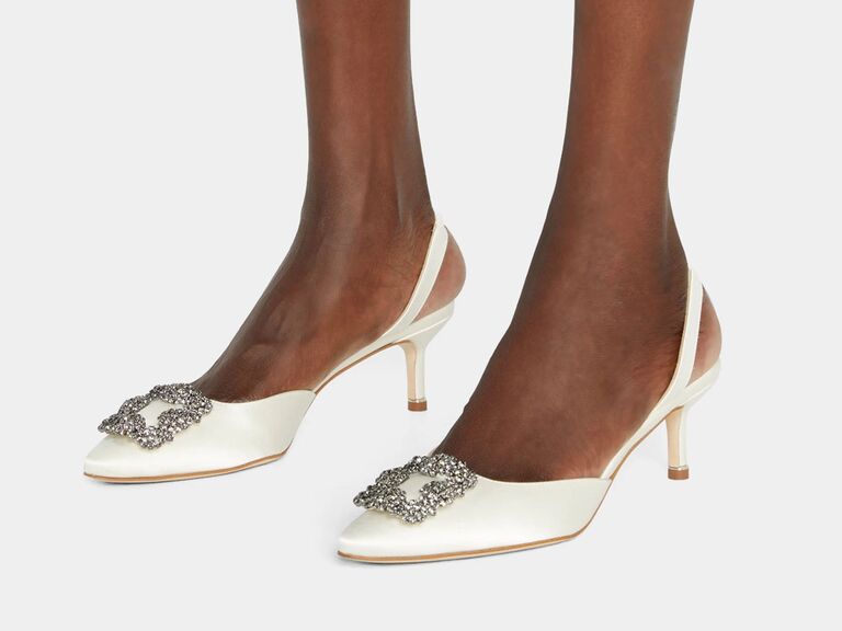 Manolo Blahnik popular wedding shoes for brides with embellished vamp