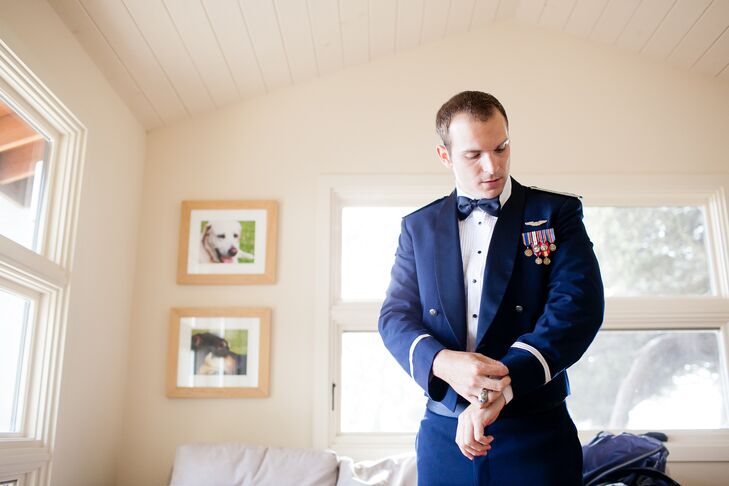 As a member of the U.S. Air Force, Jeff wore his uniform to his wedding.