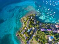 St. John, US Virgin Islands aerial view of the island and boats 