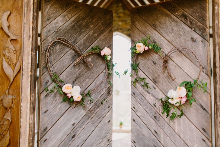 Ceremony Wooden Doors With Heart Wreaths