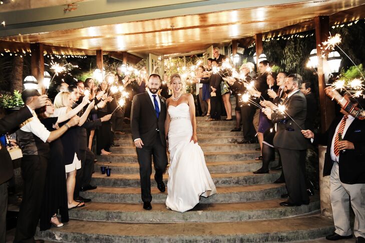 "Our grand exit was a sparkler-filled send-off," Courtney says. "We drove off--to the after-party, of course--in a blue 1942 Chevy."