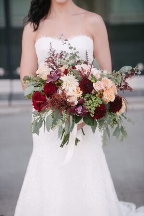 Cream Rose and Red Chrysanthemum Bouquet