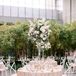 Blush Table Linens and Tall Centerpieces With Stock and Hydrangea