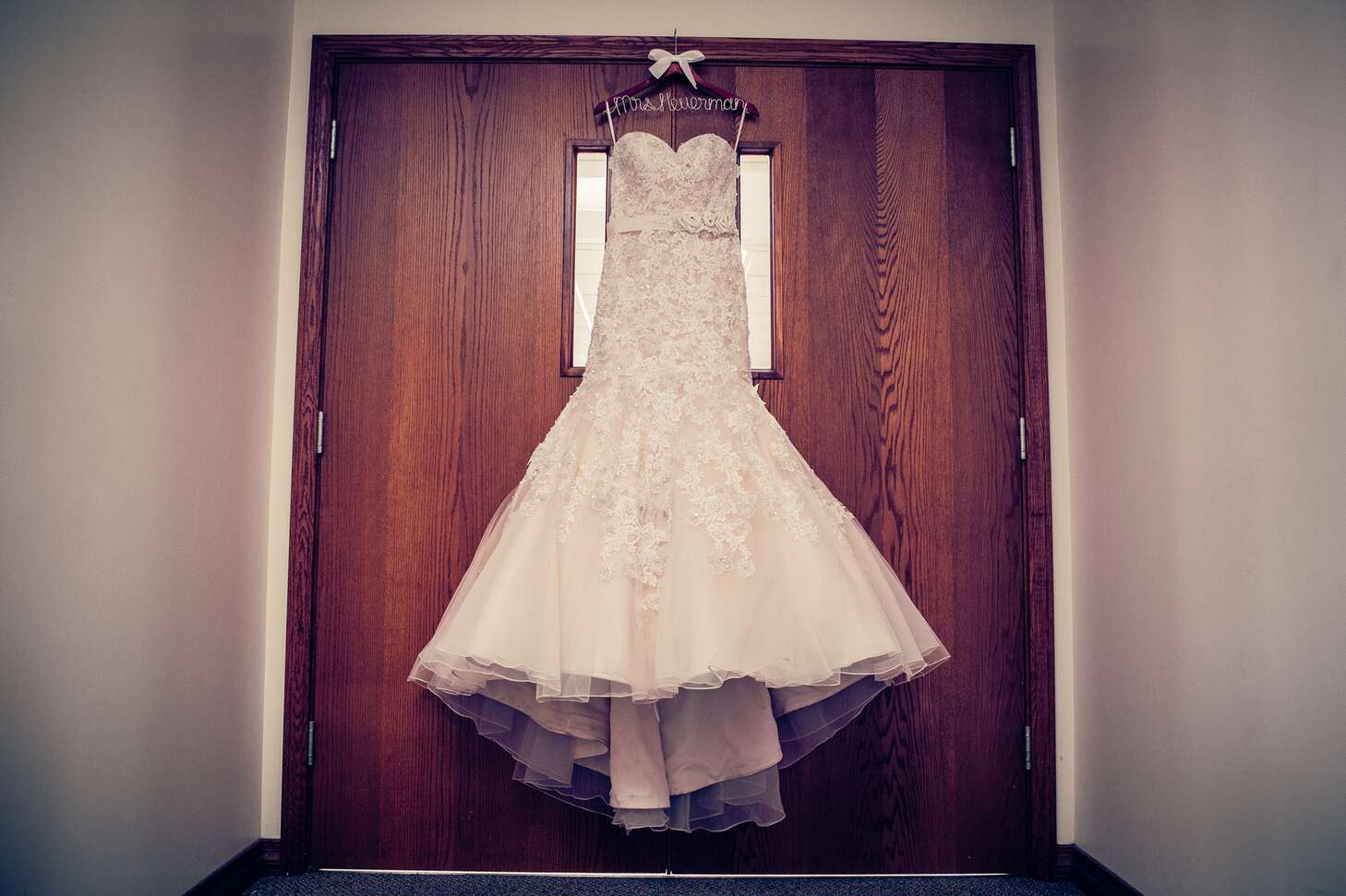 Strapless Wedding Gown with Lace Overlay