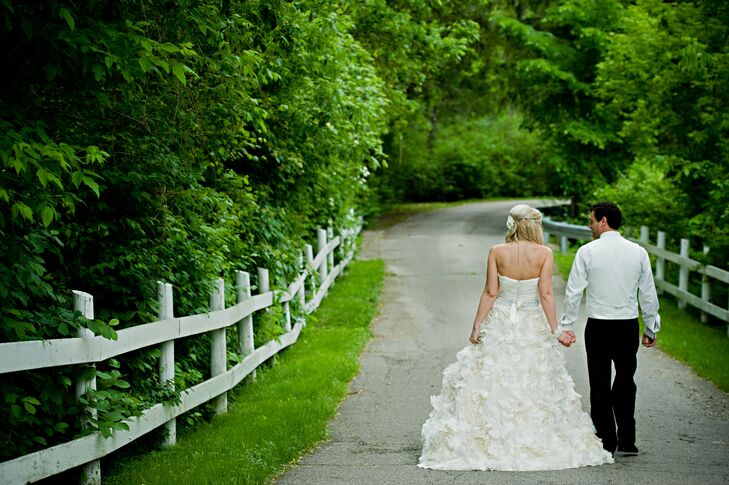 Ivory Strapless Monique Lhuillier Ball Gown with Rosettes