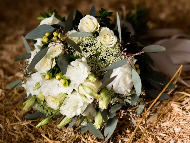 White and Cream Lily Bouquet With Deep Green Accents