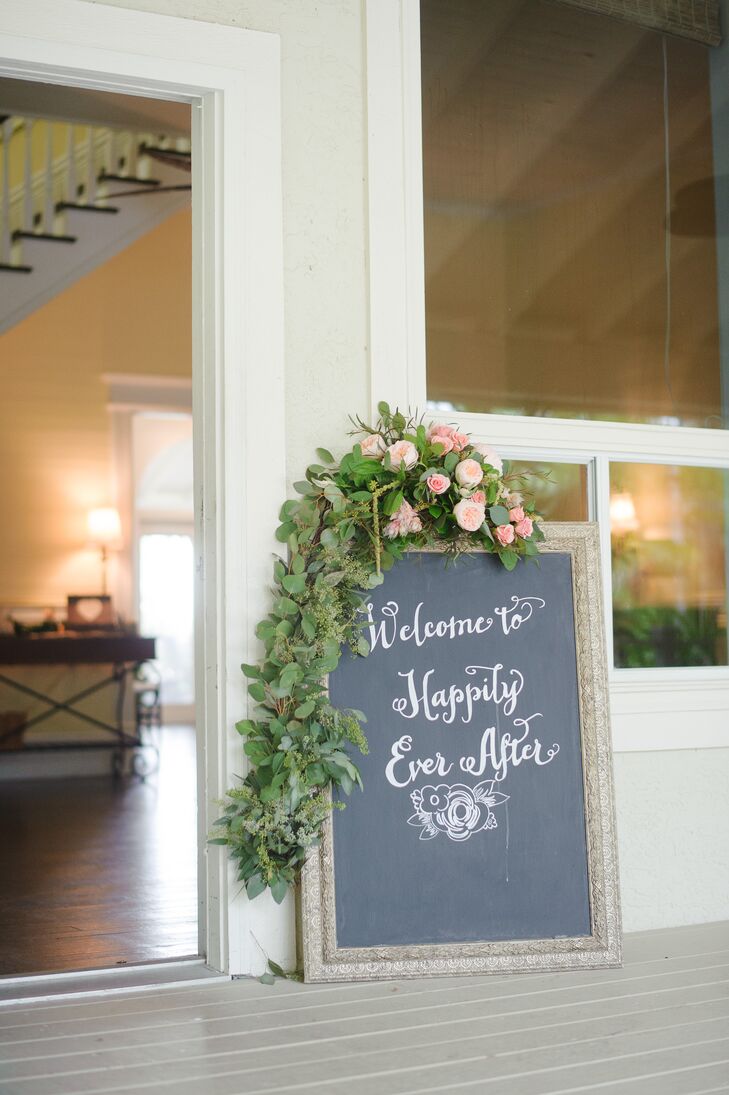 Romantic Blush Garden Rose Accented Wedding Sign