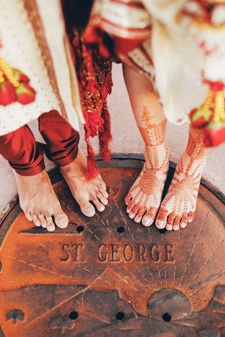 Henna on hands and feet is a common part of Hindu ceremonies.