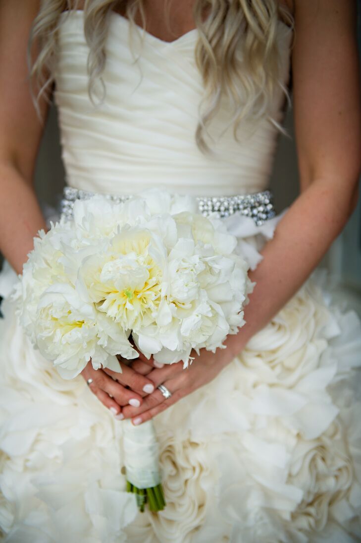White Peony Bouquet with Satin Wrap