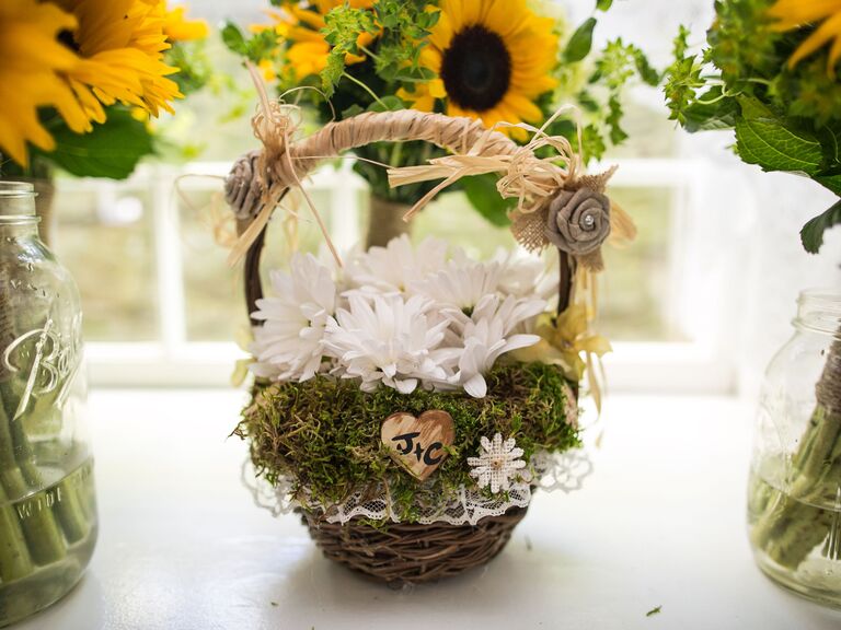 Personalized rustic woodland flower girl basket