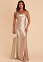 Birdy Grey Lisa Long Shiny Satin Dress in Neutral Champagne Scoop Bridesmaid Dress - thumbnail - 1