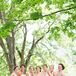 Sarah's six bridesmaids wore their own dresses in a blush/beige color scheme.