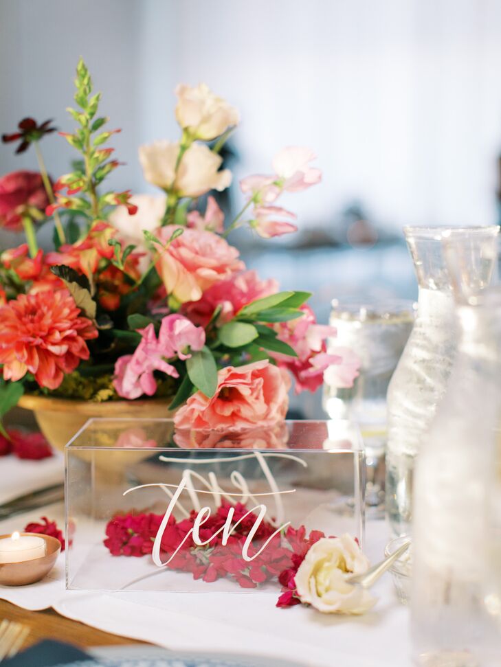 Modern Table Number Calligraphed on Lucite Cube