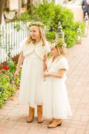 White Tulle Flower Girl Dresses With Fur Shawl