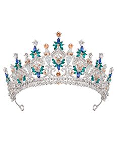 AW Bridal AW BRIDAL Wedding Crown for Women Multicolor Rhinestone Bridal Crown for Wedding Queen Tiara for Bride Crystal Princess Crown Tiara for Girls (Multicolored) Tiara