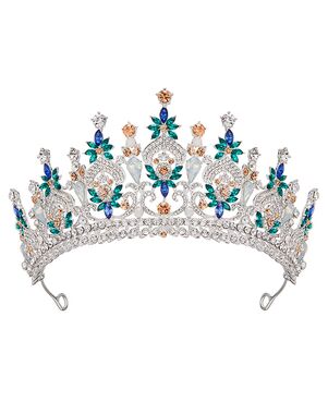 AW Bridal AW BRIDAL Wedding Crown for Women Multicolor Rhinestone Bridal Crown for Wedding Queen Tiara for Bride Crystal Princess Crown Tiara for Girls (Multicolored) Tiara