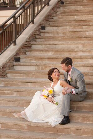 Happy Couple Sitting on Steps