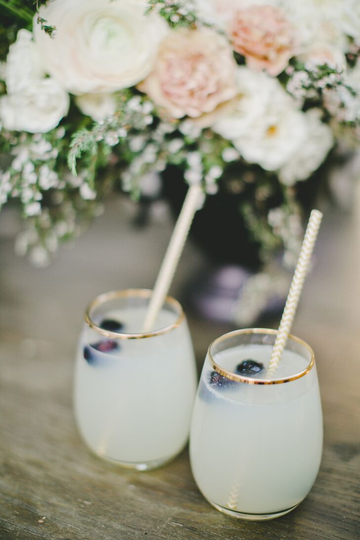 What better way to hold a cocktail hour than with seasonal signature cocktails? Since the wedding took place in the spring, guests chose from infused lemonade spritzers, raspberry rumbles and champagne.