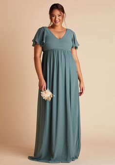 Birdy Grey Hannah Empire Curve in Sea Glass V-Neck Bridesmaid Dress