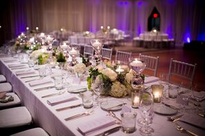 Green and White Centerpieces with Floating Candles