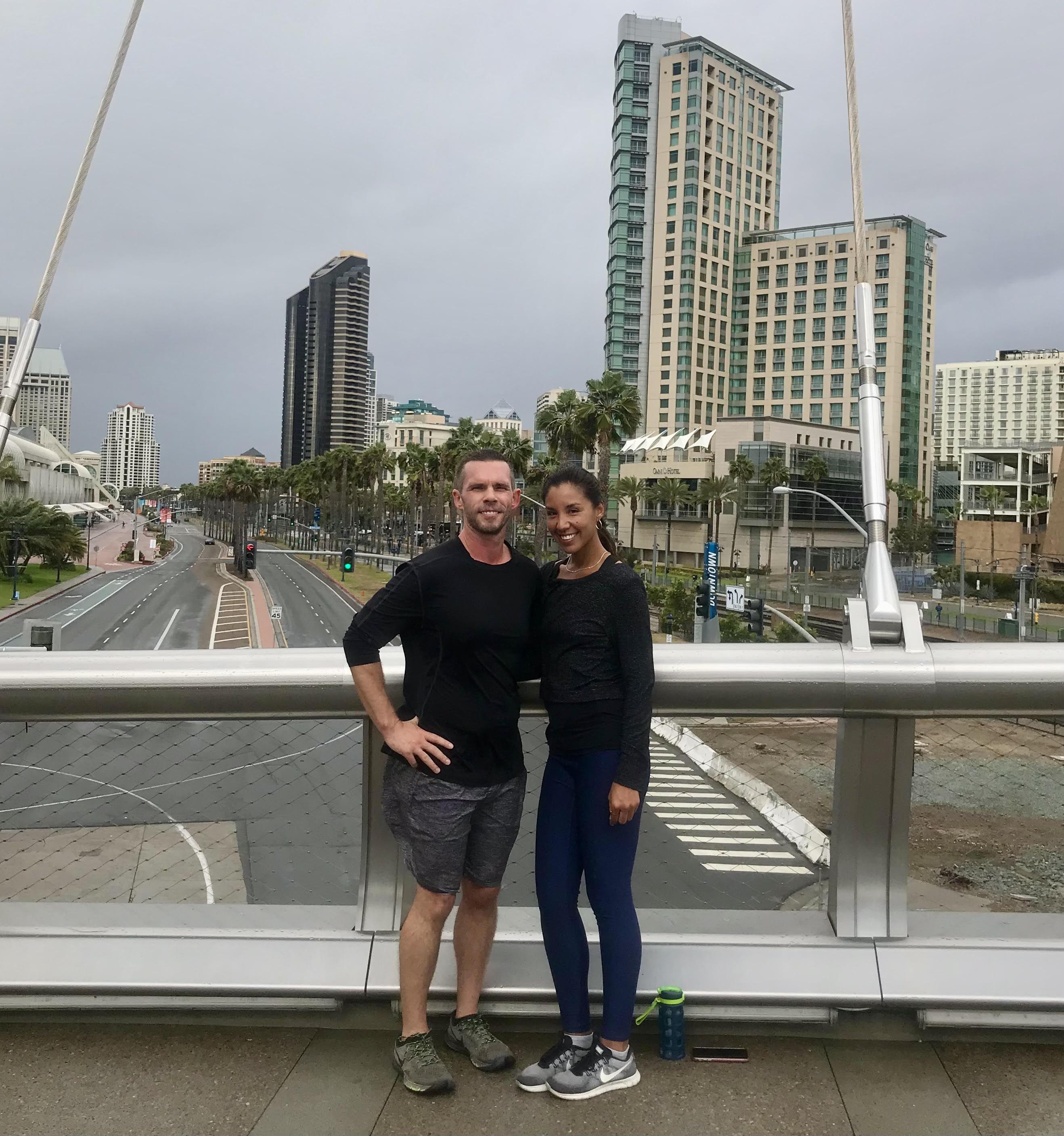 Our first photo: after a rainy run along San Diego waterfront