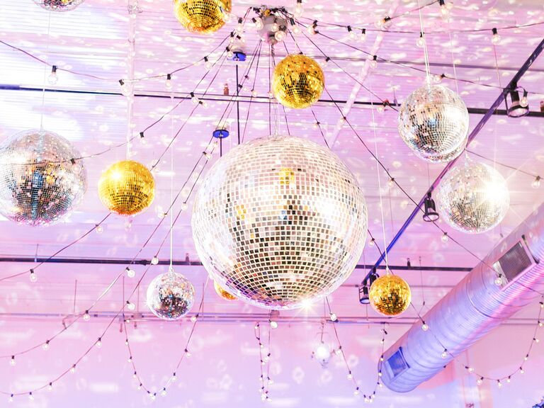Wedding dance floor with disco ball decorations
