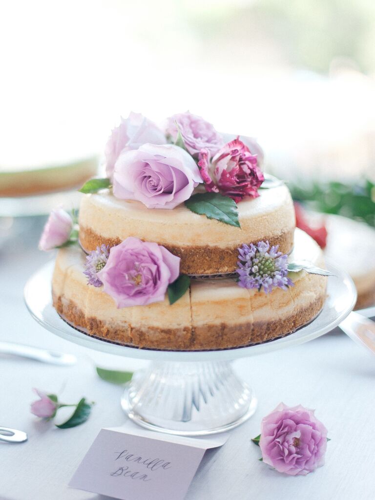 Tiered cheesecake dessert idea for bridal shower. 