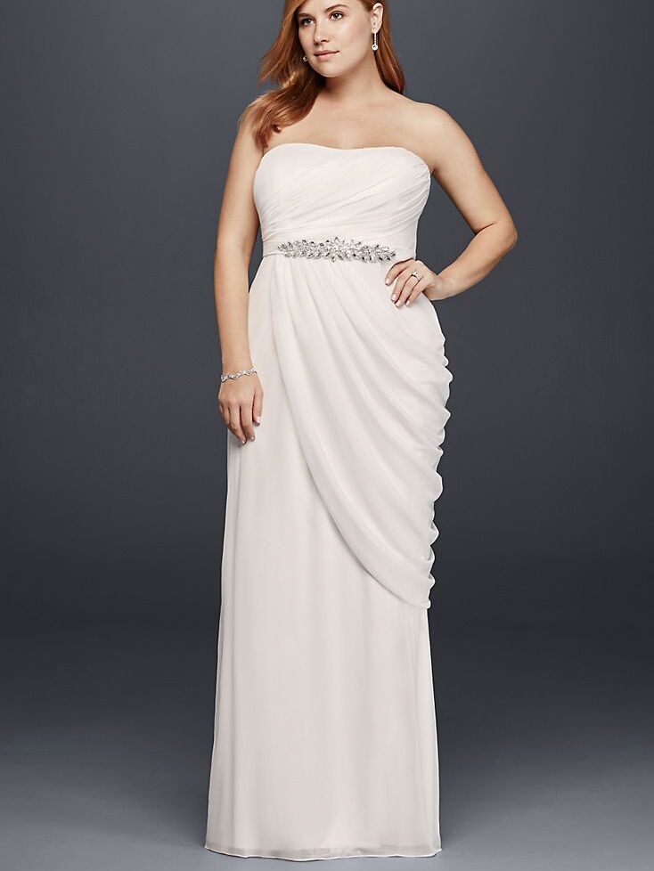 DB Studio sheath plus-size wedding dress with beaded details