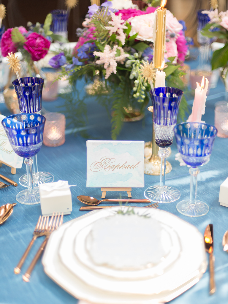 Watercolor place cards on mini easels
