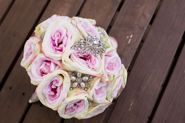 Pink Rose and Brooch Bouquet