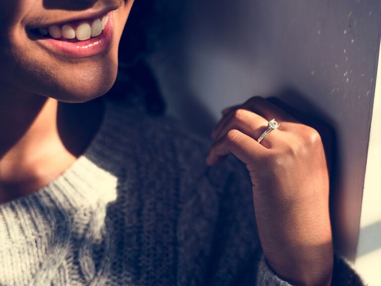 Woman wearing engagement ring