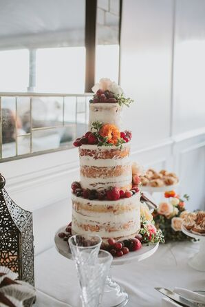 Colorful Naked Cake With Orange Blossoms and Fruit