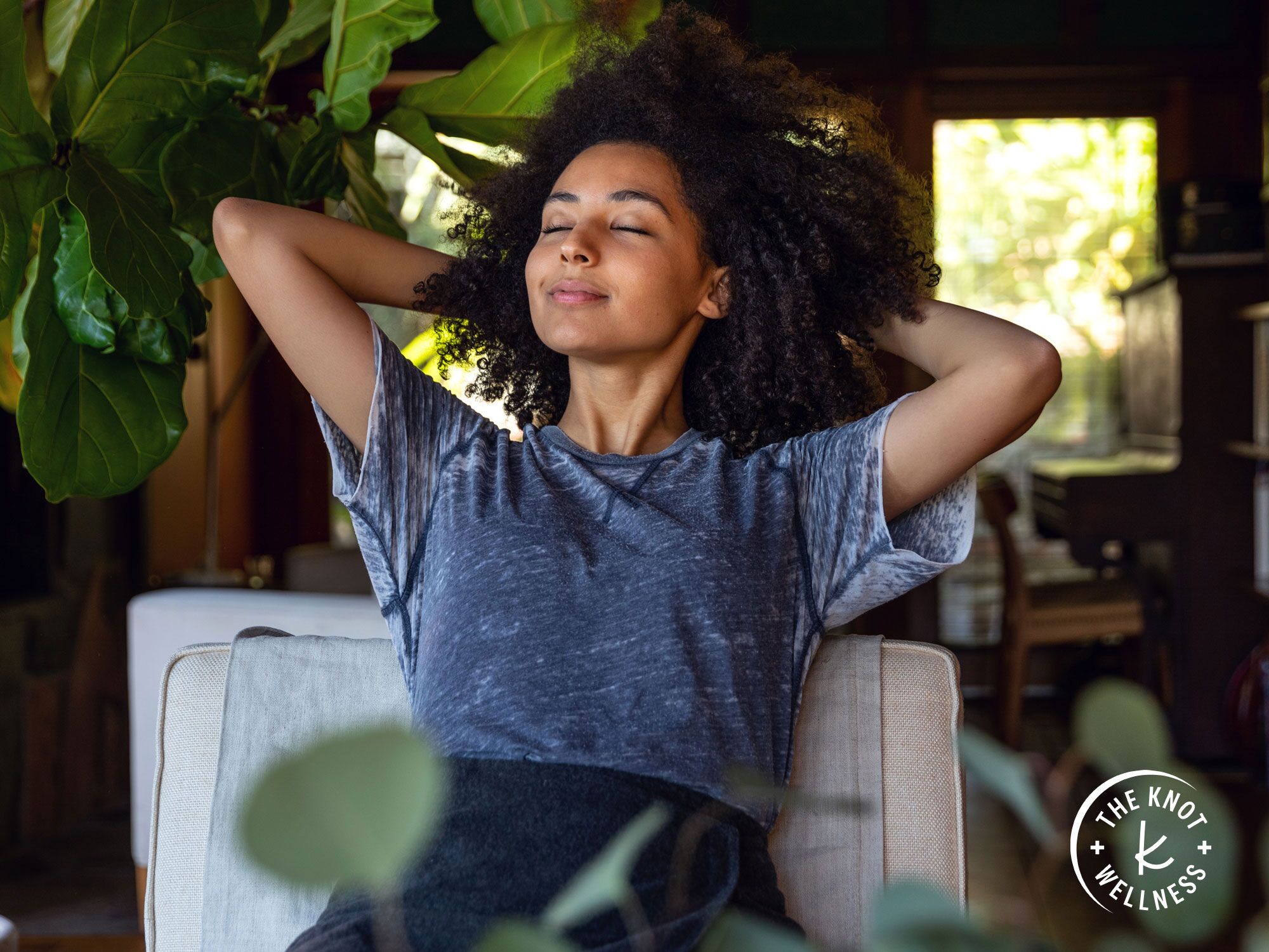 Woman practicing stress relief techniques