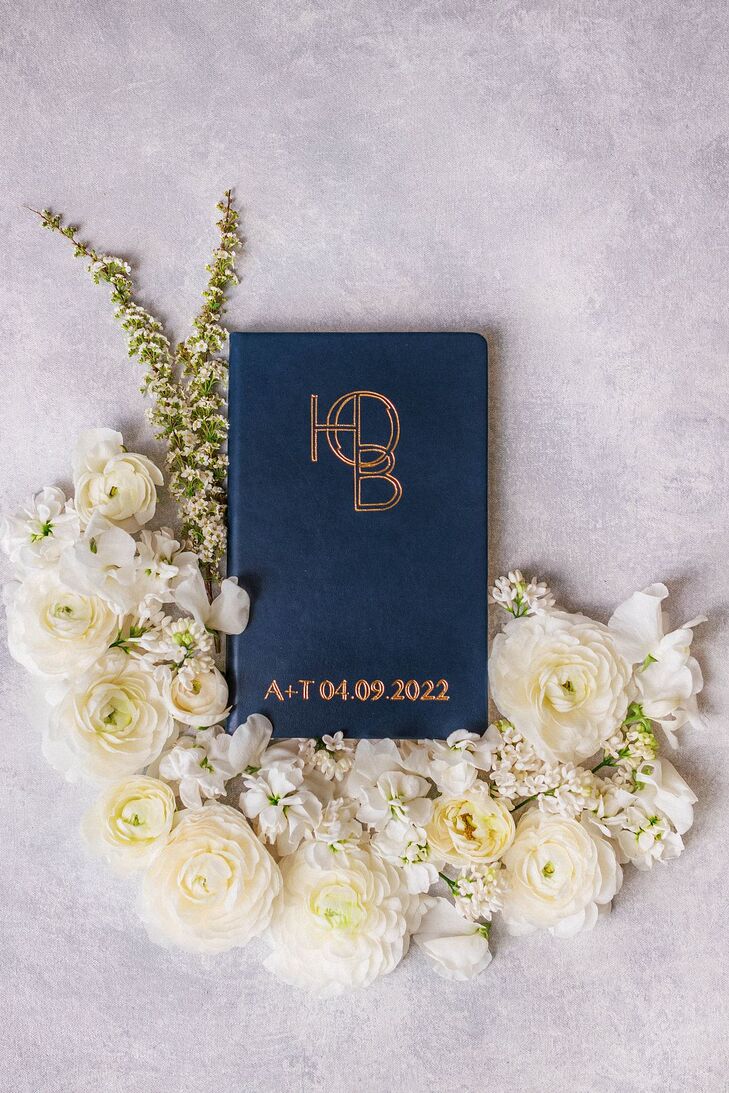 Navy Wedding Vow Book With Metallic Foil Printing