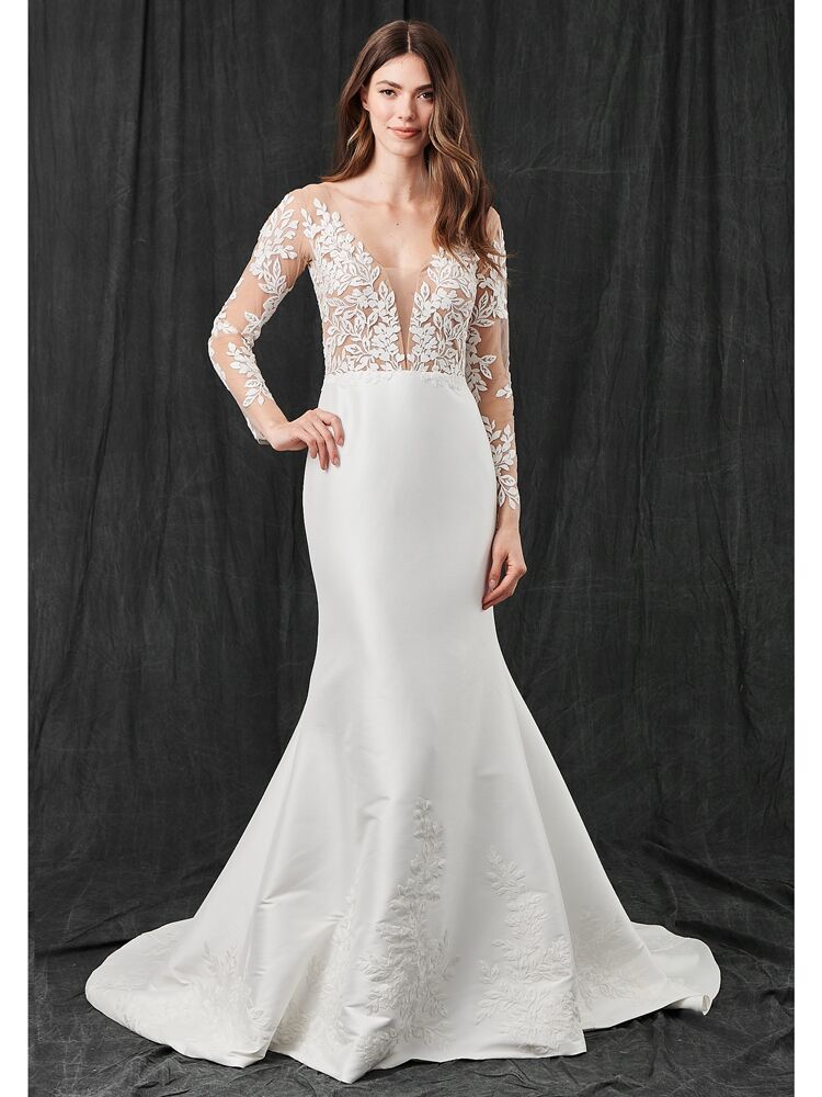 Kelly Faetanini fit-and-flare wedding dress with stretch Mikado skirt