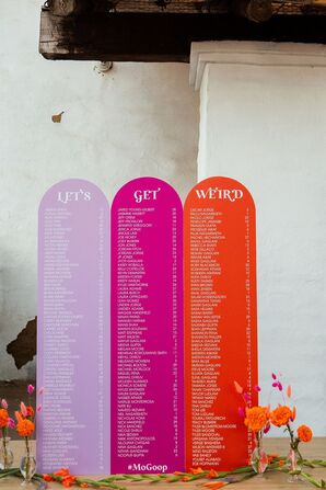 Colorful, Funny Escort Card Sign Display for Modern Wedding Reception, "Let's Get Weird"