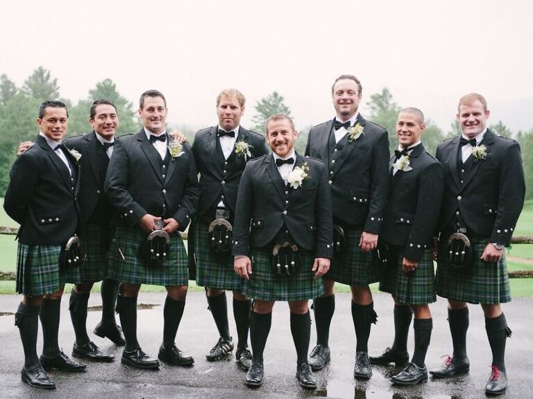 groom and groomsmen in Celtic kilts 