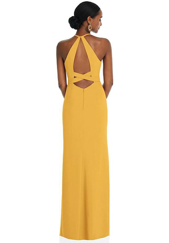 Dessy Group Halter Criss Cross Cutout Back Maxi Dress - 3092 Halter Bridesmaid Dress - 1