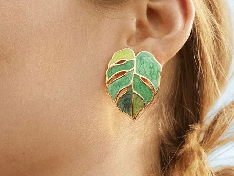 Etsy tropical monstera leaf bridesmaid earrings