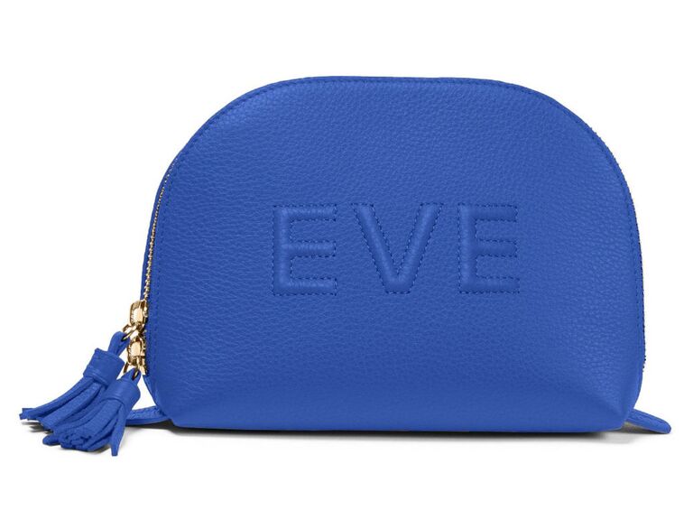 Embossed makeup bag in bright blue hue mother-in-law gift idea