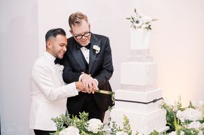 Grooms Cutting Modern White Cake