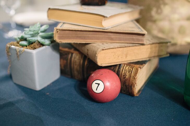 Antique Book and Pool Ball Centerpiece
