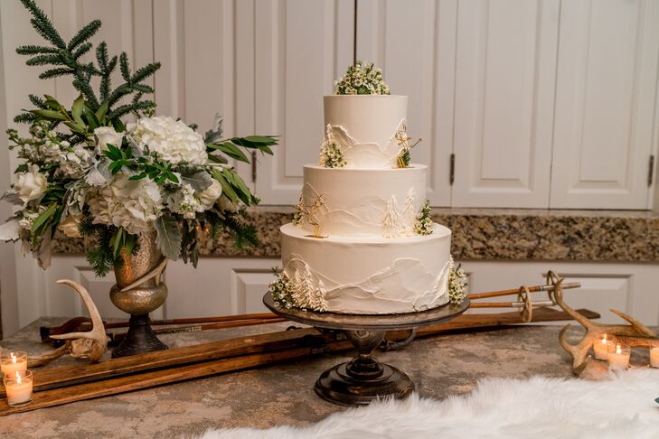 Ski-Themed Three-Tier Cake for Wedding at The Woodstock Inn and Resort in Vermont
