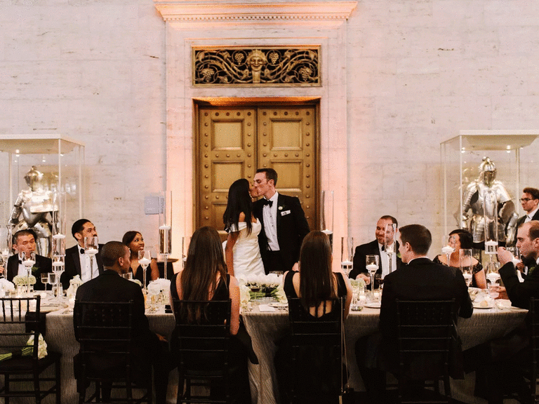 Elegant wedding main table at black-tie wedding.