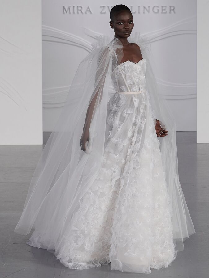 Mira Zwillinger strapless ball gown with sunburst pleats