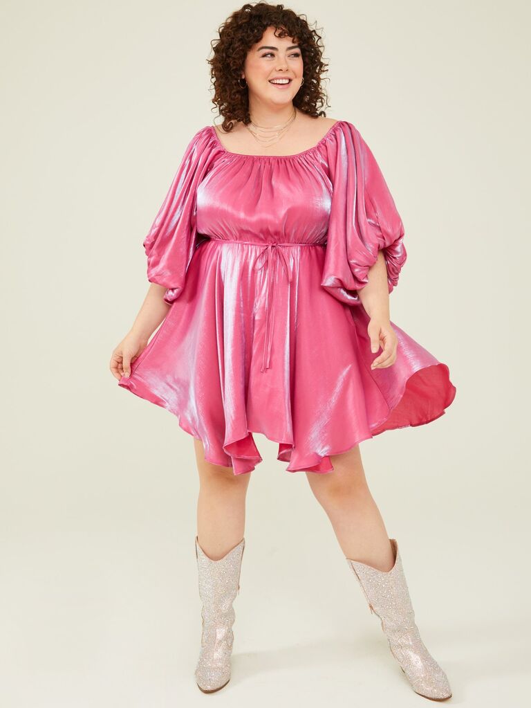 Pink plus-size wedding guest dress from Arula
