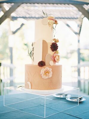 Modern Three-Tier Geometric Wedding Cake, Champagne and Cream Colors