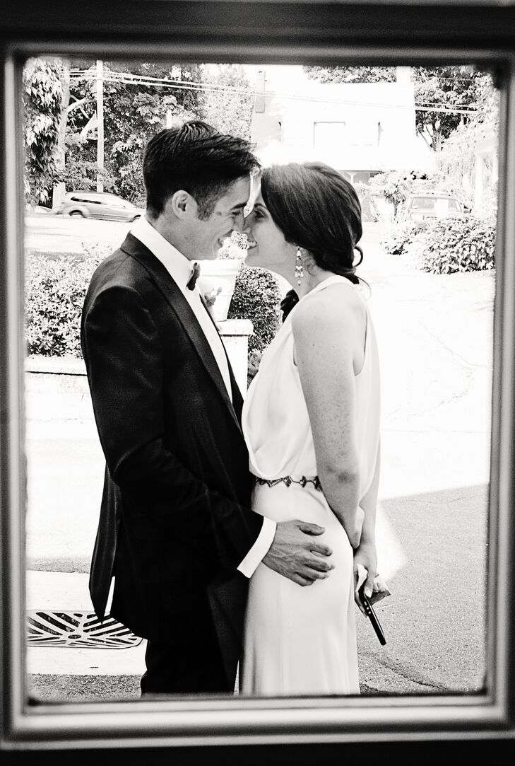 Couple Smiles During First Look